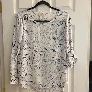 LOFT Black and White Abstract Blouse